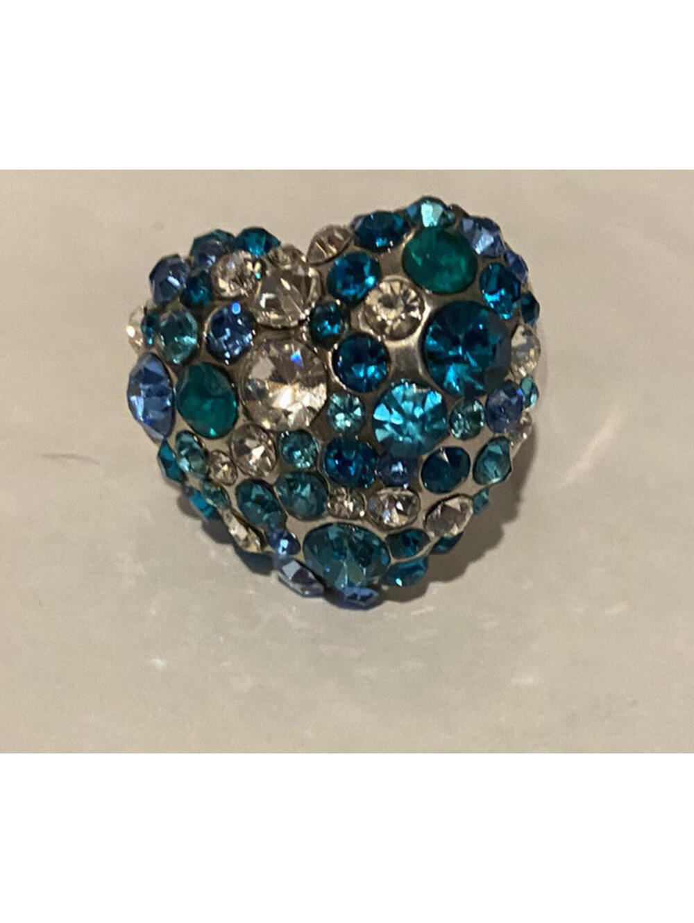 Valentines Day Ring Blue Topaz Cluster Faux Cubic Zirconia Silvertone 7 1/2